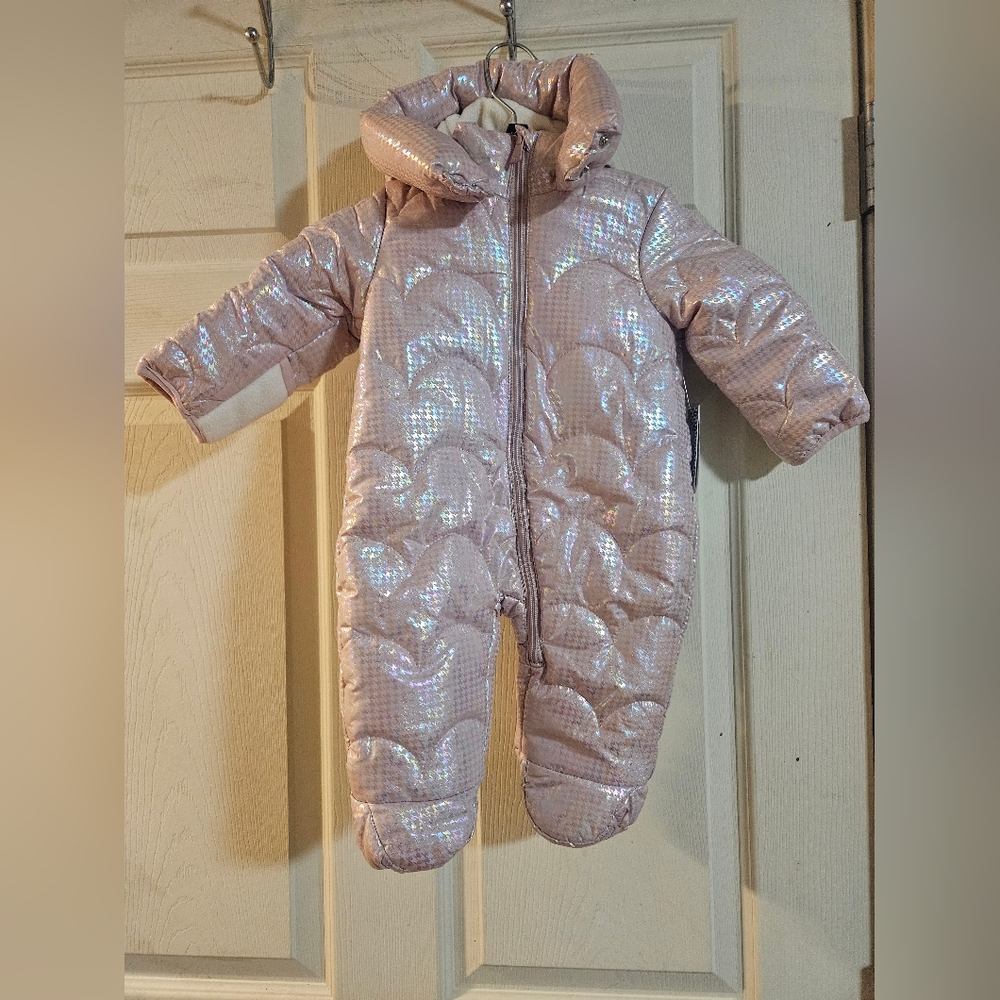 Kensie Girl Iridescent Foil Print Quilted Snowsuit: PINK: NEW WITH TAGS: 3/6 MTH